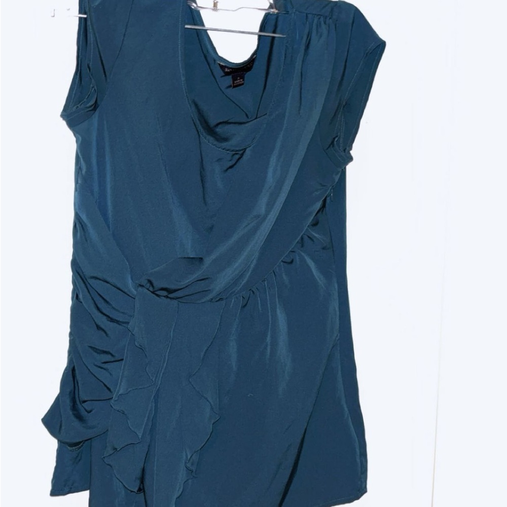 Banana Republic Green Asymmetrical Ruched Cowl Neck Top
